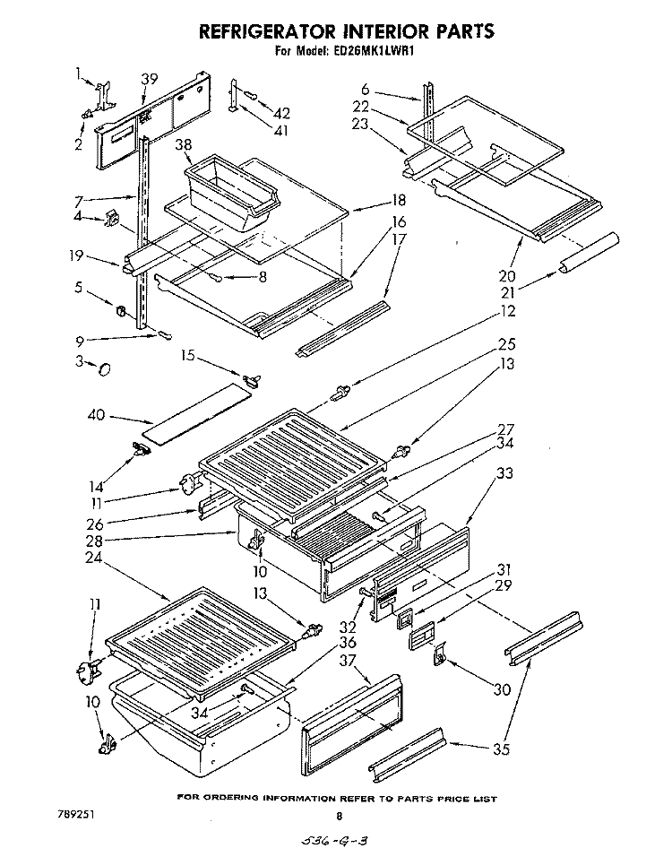 REFRIGERATOR INTERIOR Diagram and Parts List for ED26MK1LWR1  Whirlpool Refrigerator