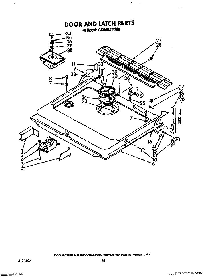 DOOR AND LATCH Diagram and Parts List for KUDA220TWH3  KitchenAid Dishwasher