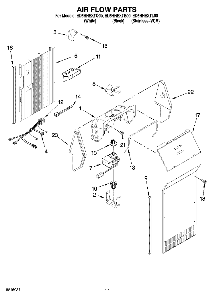 AIR FLOW PARTS Diagram and Parts List for ED5HHEXTL00  Whirlpool Refrigerator