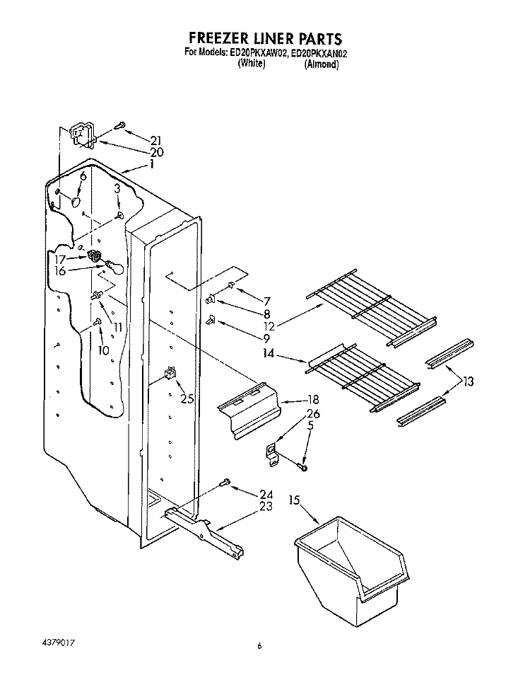 FREEZER LINER Diagram and Parts List for ED20PKXAN02  Whirlpool Refrigerator