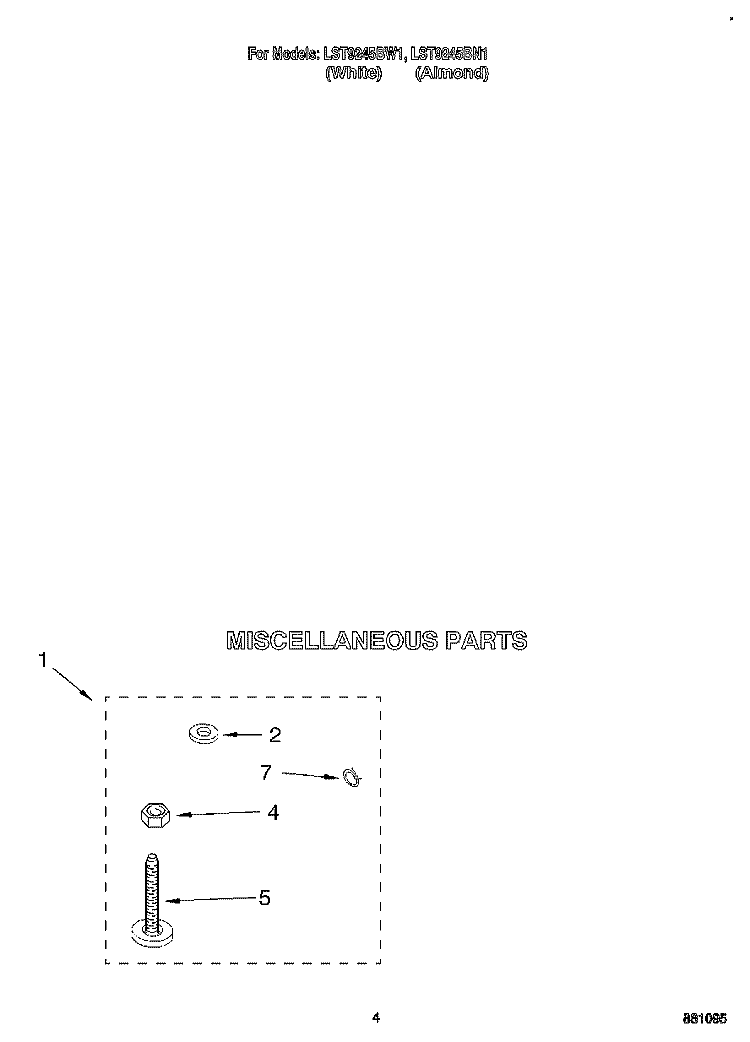 MISCELLANEOUS Diagram and Parts List for LST9245BN1  Whirlpool Washer
