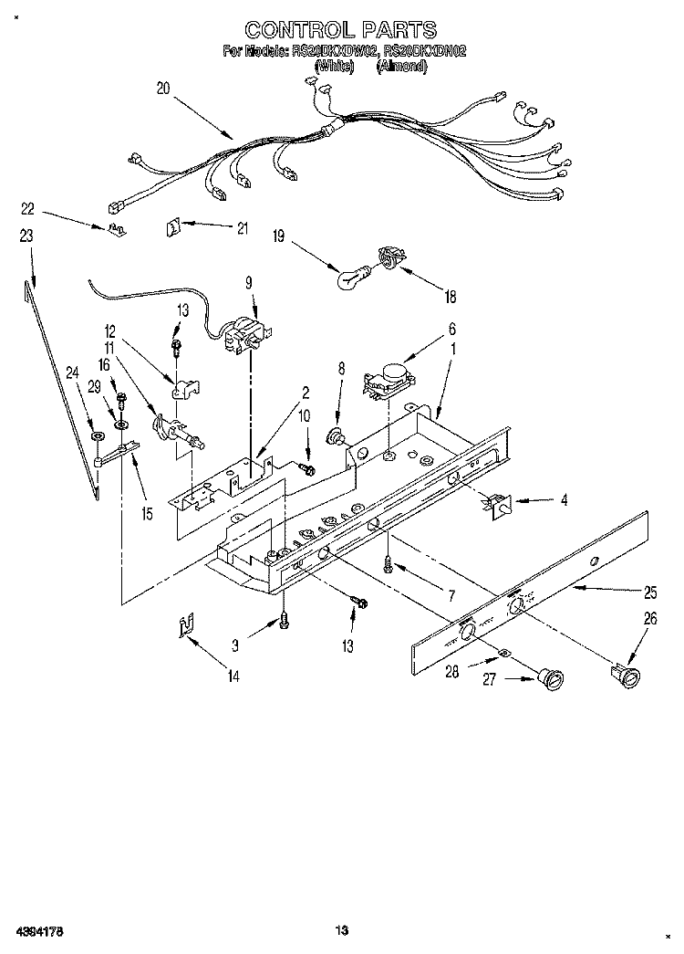 CONTROL, LIT/OPTIONAL Diagram and Parts List for RS20DKXDN02  Roper Refrigerator