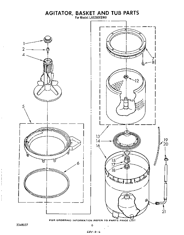 AGITATOR, BASKET AND TUB Diagram and Parts List for LA5360XSW0  Whirlpool Washer