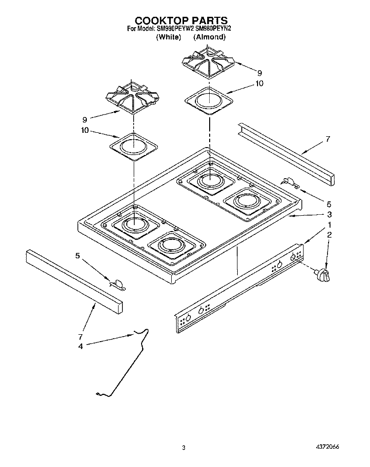 COOKTOP Diagram and Parts List for SM980PEYN2  Whirlpool Microwave Oven Combo