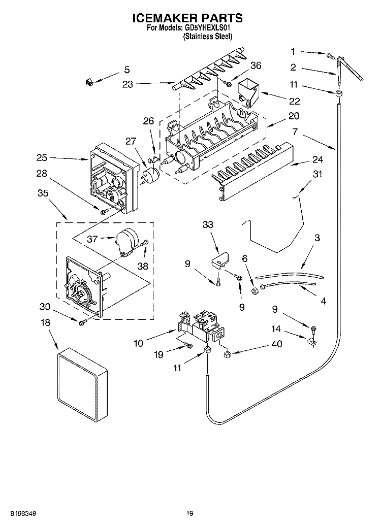 ICEMAKER PARTS Diagram and Parts List for GD5YHEXLS01  Whirlpool Refrigerator