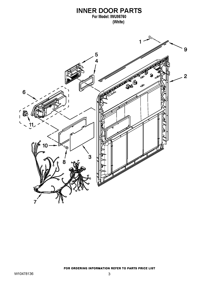 INNER DOOR PARTS Diagram and Parts List for IWU98760  Inglis Dishwasher