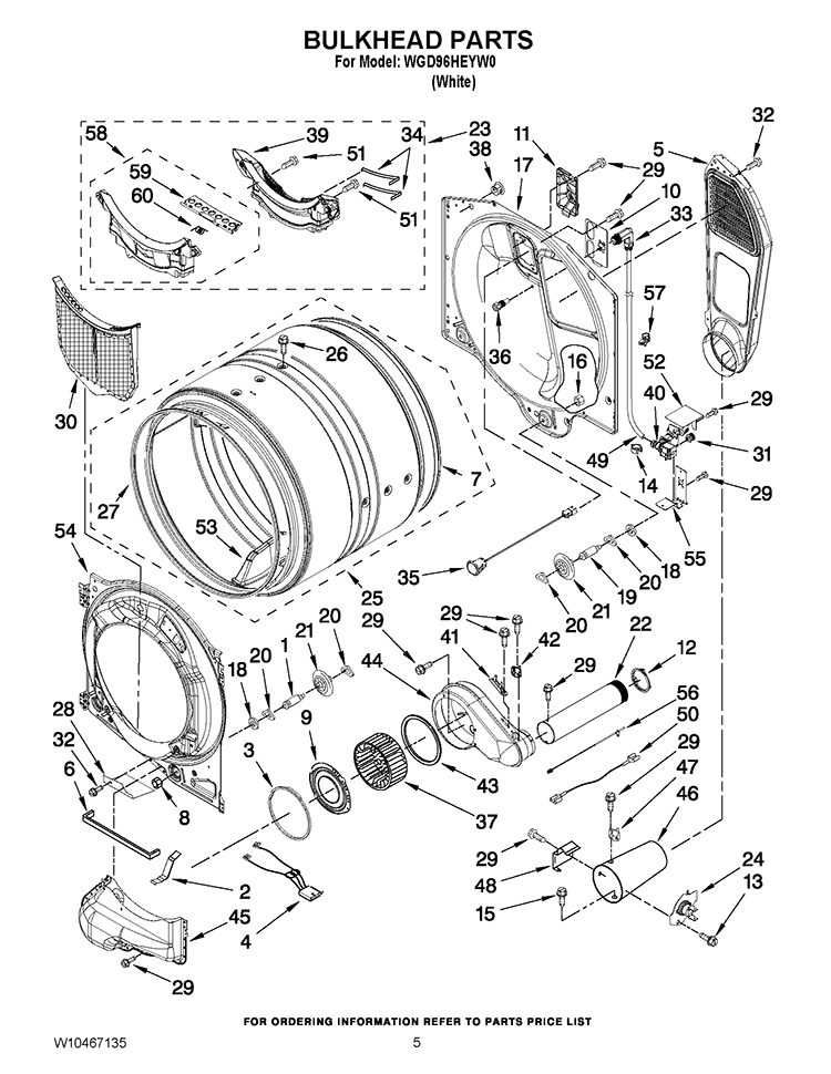 BULKHEAD PARTS Diagram and Parts List for WGD96HEYW0  Whirlpool Dryer