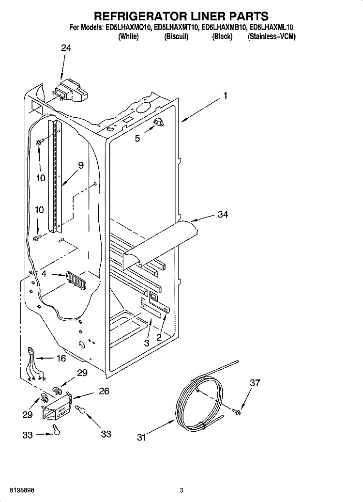 REFRIGERATOR LINER PARTS Diagram and Parts List for ED5LHAXMB10  Whirlpool Refrigerator