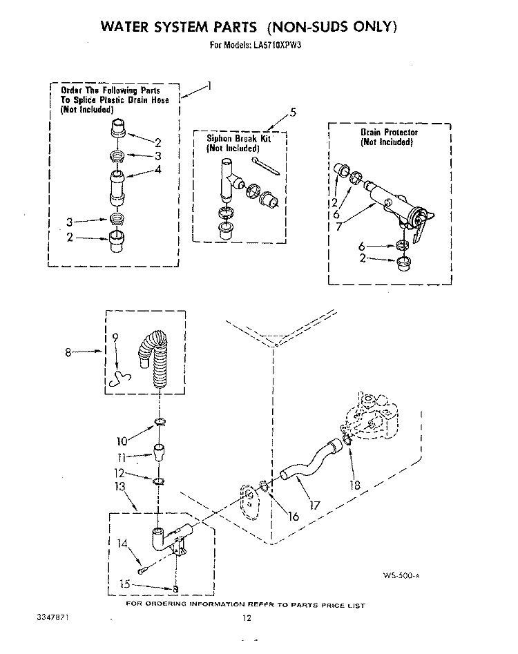 WATER SYSTEM (NON-SUDS) Diagram and Parts List for LA5715XPW3  Whirlpool Washer