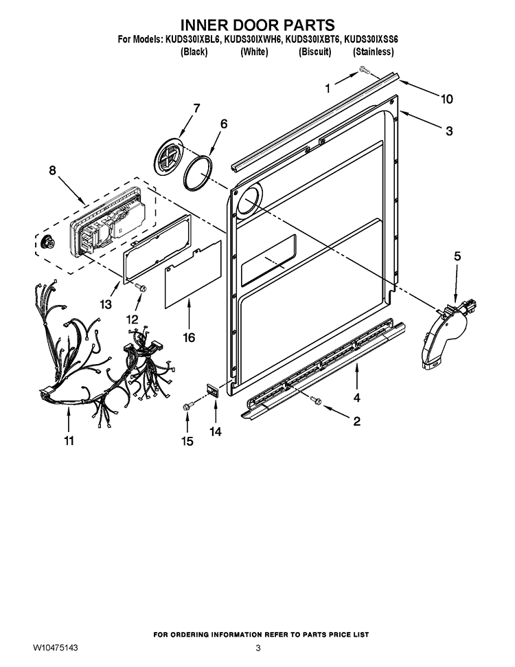 INNER DOOR PARTS Diagram and Parts List for KUDS30IXBT6  KitchenAid Dishwasher