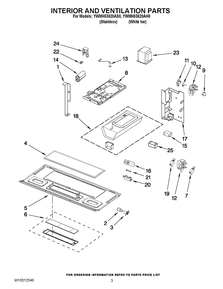 INTERIOR AND VENTILATION PARTS Diagram and Parts List for YWMH53520AH0  Whirlpool Microwave