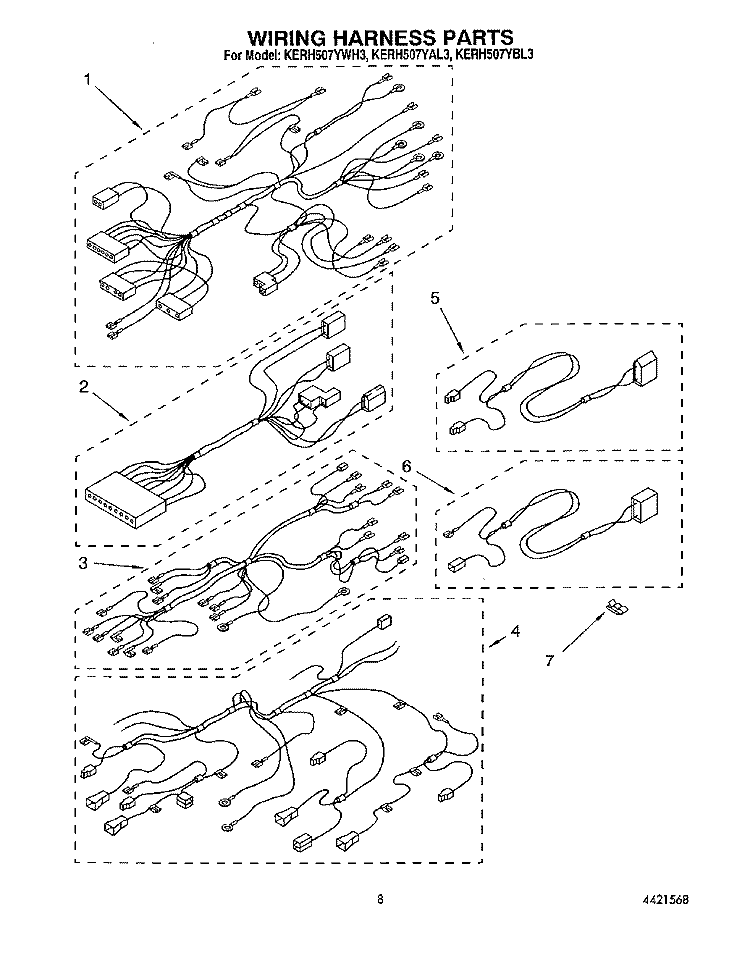 WIRING HARNESS Diagram and Parts List for KERH507YAL3  KitchenAid Range