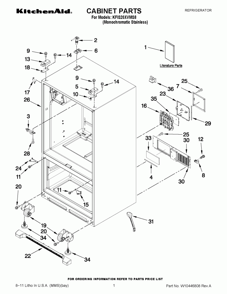 CABINET PARTS Diagram and Parts List for KFIS20XVMS8  KitchenAid Refrigerator