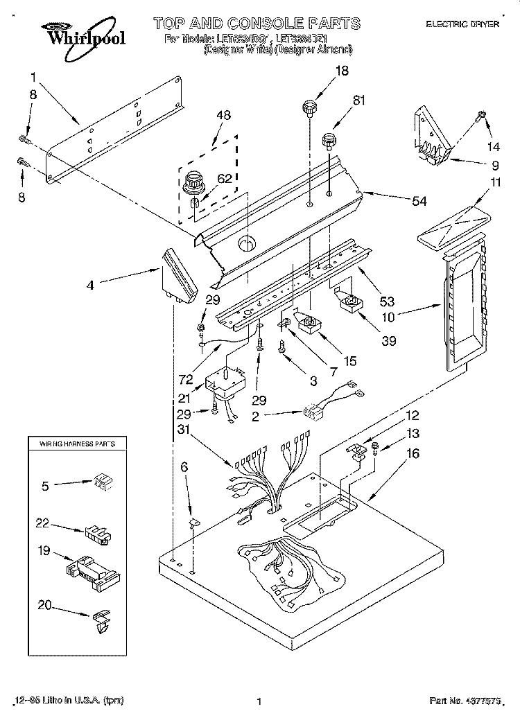 SECTION Diagram and Parts List for LET6634DQ1  Whirlpool Dryer