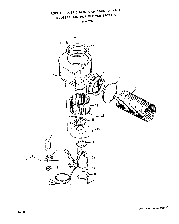 BLOWER Diagram and Parts List for N3457W0  Roper Range