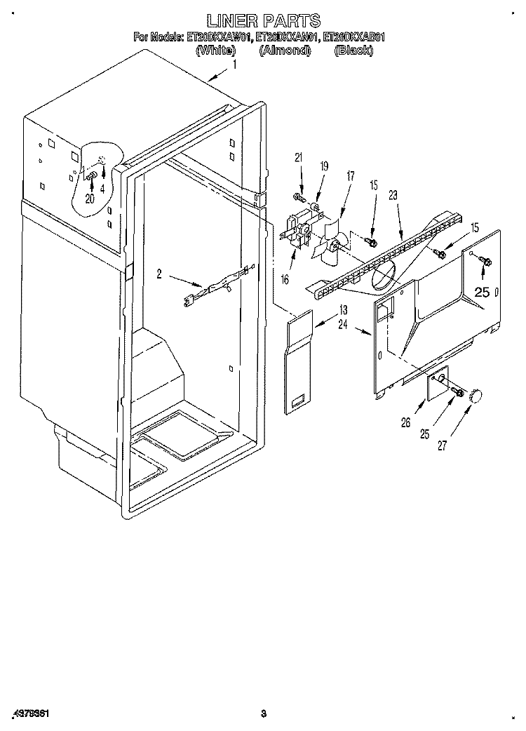 LINER Diagram and Parts List for ET20DKXAB01  Whirlpool Refrigerator