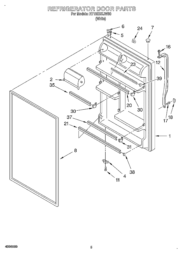 REFRIGERATOR DOOR Diagram and Parts List for RT18HDXJW00  Roper Refrigerator
