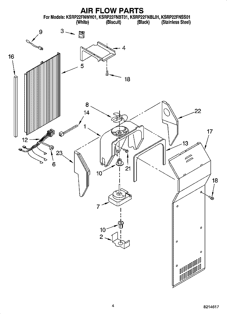 AIR FLOW PARTS Diagram and Parts List for KSRP22FNBL01  KitchenAid Refrigerator