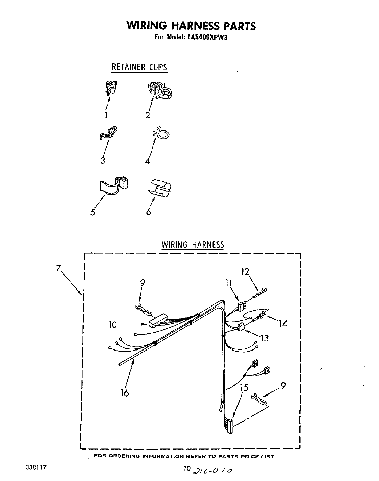 WIRING HARNESS Diagram and Parts List for LA5400XPW3  Whirlpool Washer