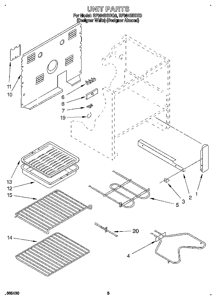 UNIT Diagram and Parts List for RF364BBDZ0  Whirlpool Range