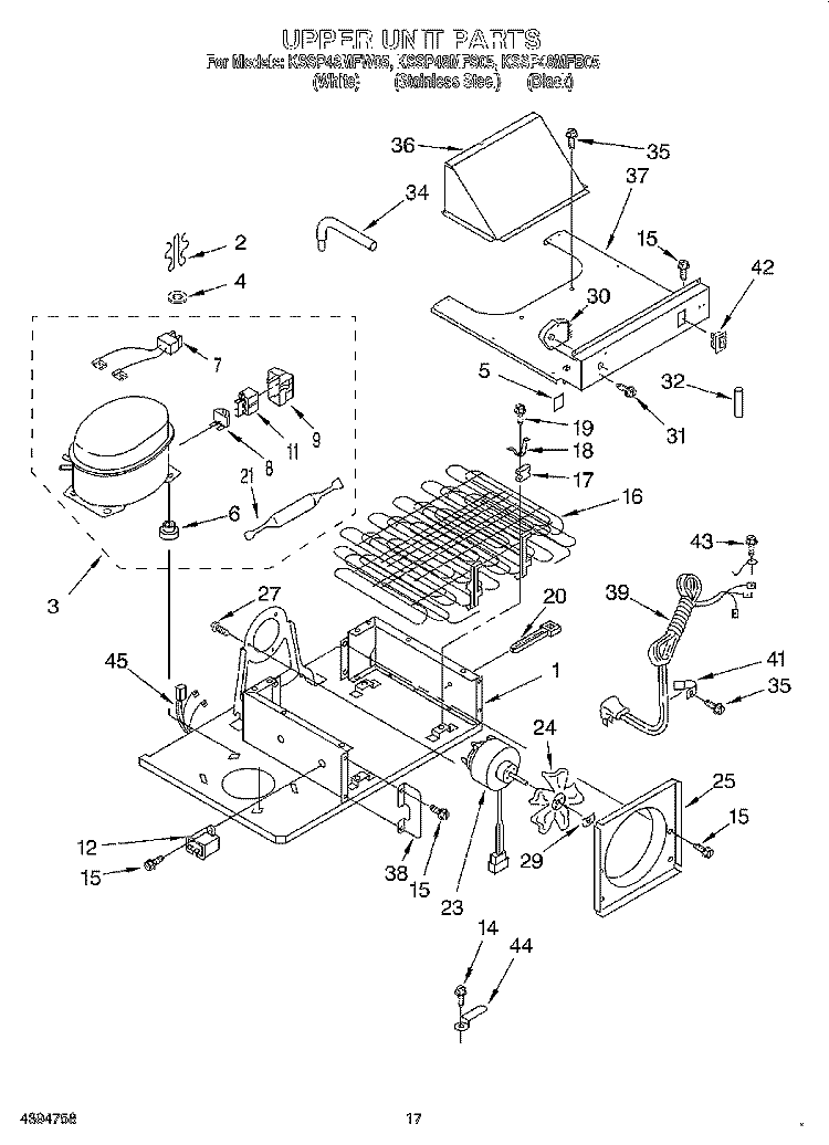 UPPER UNIT Diagram and Parts List for KSSP48MFB05  KitchenAid Refrigerator