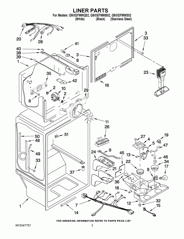 LINER PARTS Diagram and Parts List for G9IXEFMWS02  Whirlpool Refrigerator