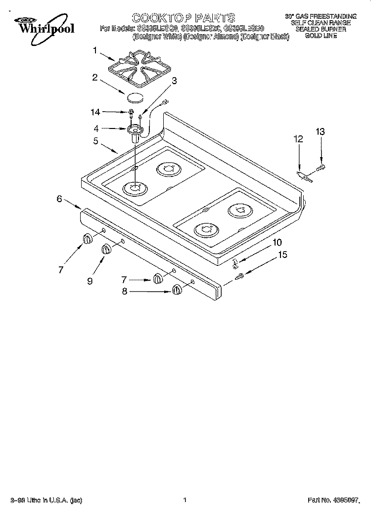 COOKTOP Diagram and Parts List for GS395LEGZ0  Whirlpool Range