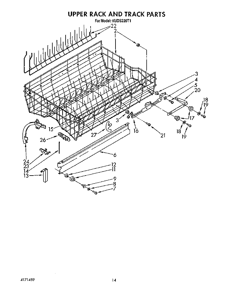 UPPER RACK AND TRACK Diagram and Parts List for KUDS220T1  KitchenAid Dishwasher