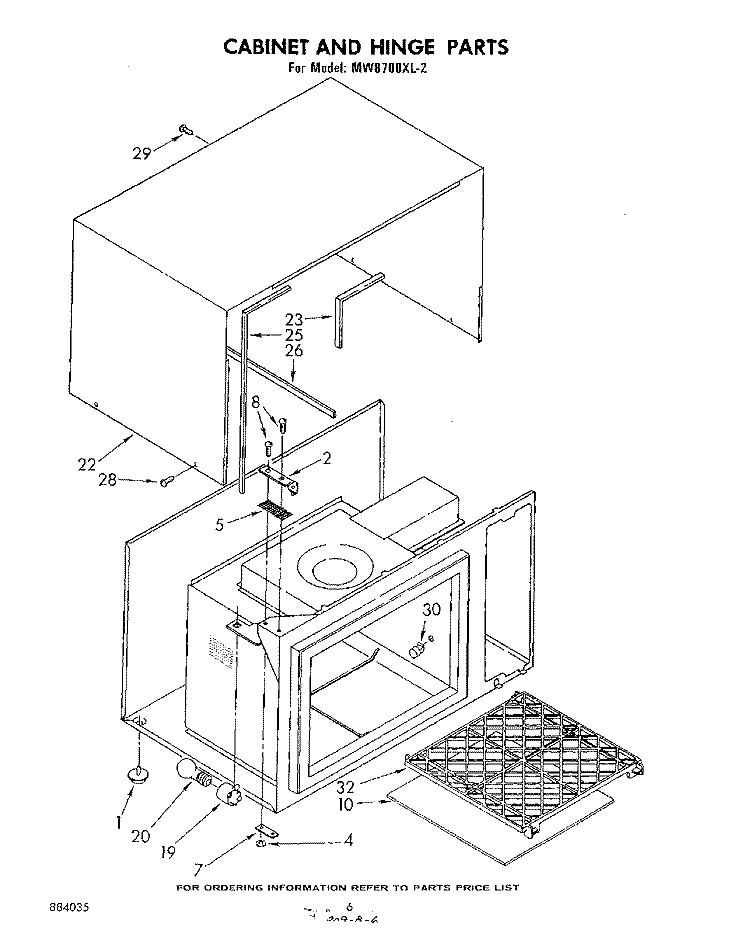 CABINET AND HINGE Diagram and Parts List for MW8700XL2  Whirlpool Microwave