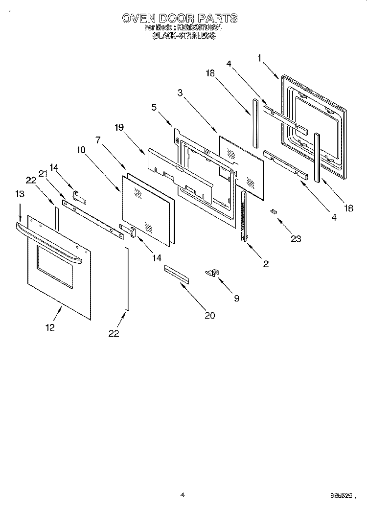OVEN DOOR Diagram and Parts List for KEMS307DBS4  KitchenAid Microwave Oven Combo