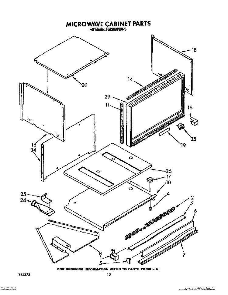 MICROWAVE CABINET Diagram and Parts List for RM288PXV0  Whirlpool Microwave Oven Combo