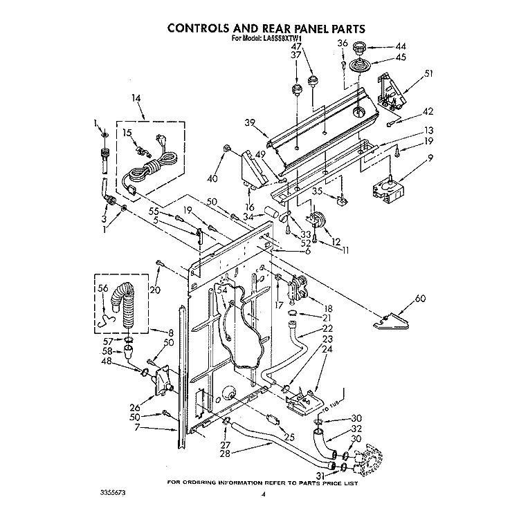 CONTROLS AND REAR PANEL Diagram and Parts List for LA5558XTF1  Whirlpool Washer