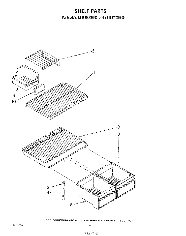 SHELF Diagram and Parts List for ET18JMXSW05  Whirlpool Refrigerator