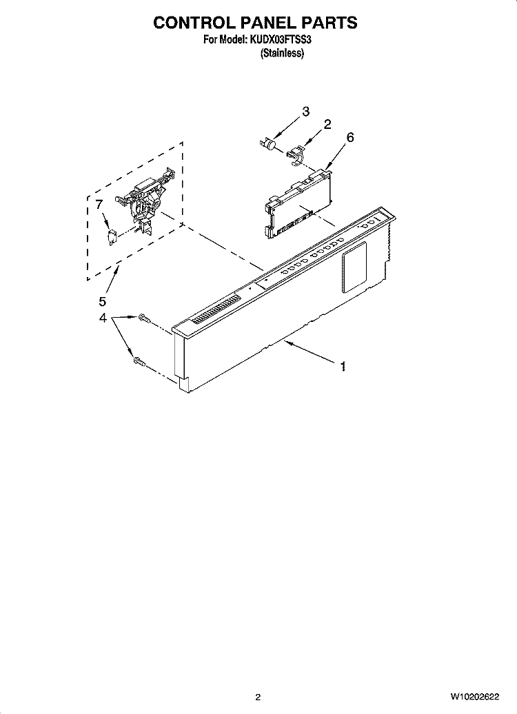CONTROL PANEL PARTS Diagram and Parts List for KUDX03FTSS3  KitchenAid Dishwasher