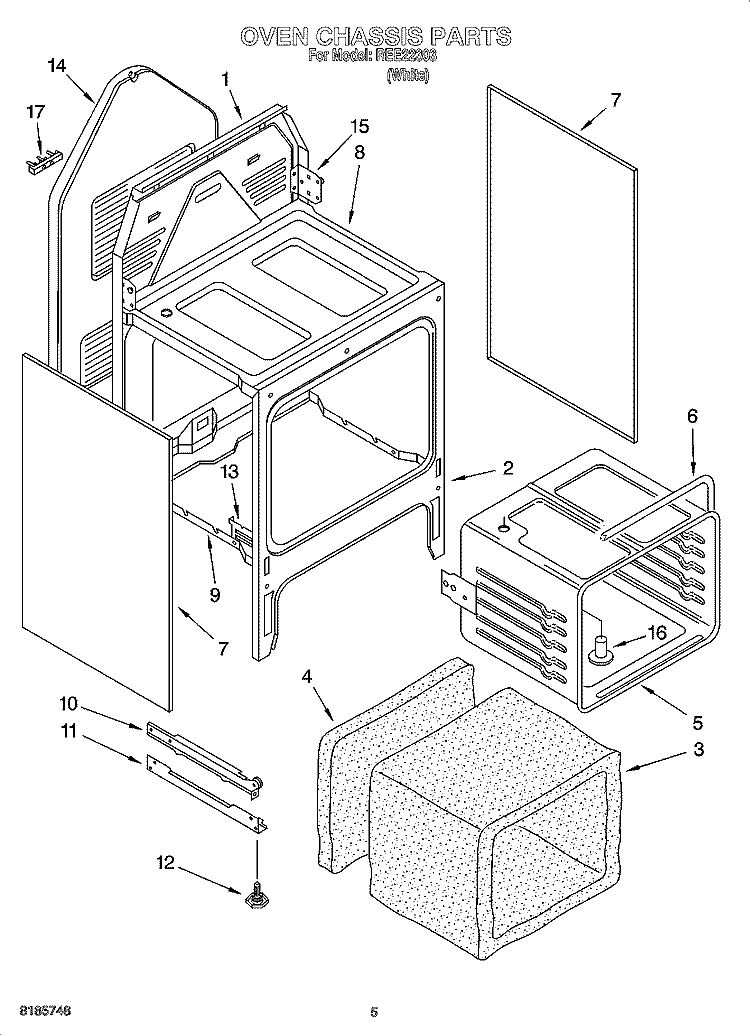 OVEN CHASSIS PARTS Diagram and Parts List for REE22303  Roper Range