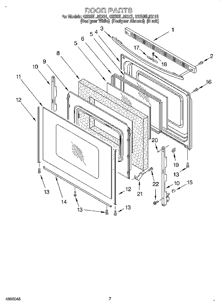 DOOR Diagram and Parts List for GS395LEGQ1  Whirlpool Range
