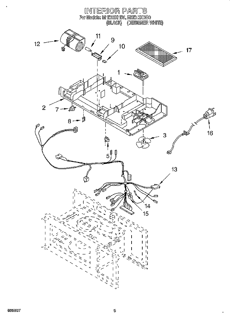 INTERIOR Diagram and Parts List for MHE13XHB0  Roper Microwave