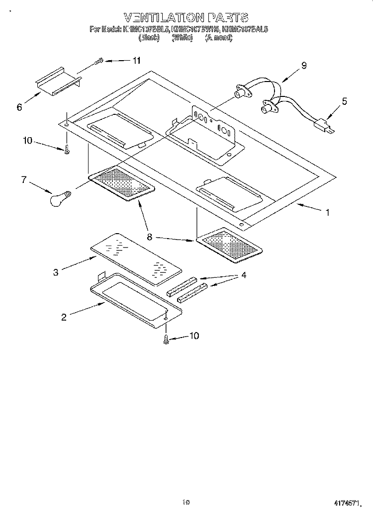 VENTILATION Diagram and Parts List for KHMC107BAL5  KitchenAid Microwave