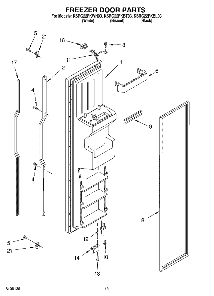 FREEZER DOOR Diagram and Parts List for KSRG22FKBT03  KitchenAid Refrigerator
