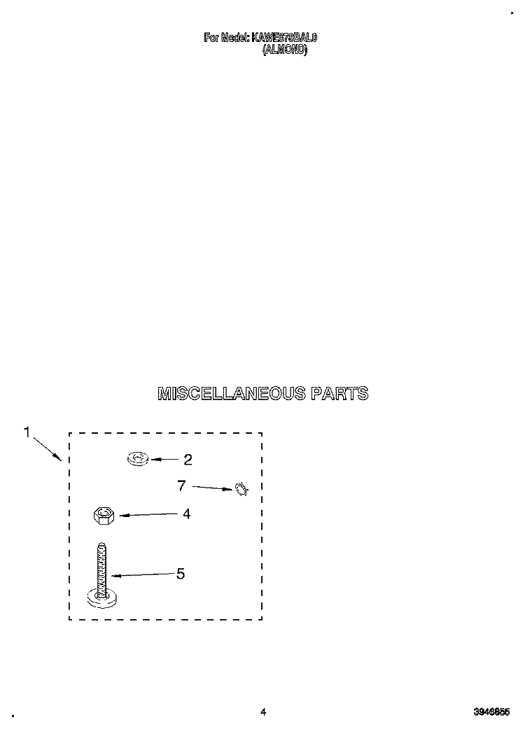 MISCELLANEOUS Diagram and Parts List for KAWE678BAL0  KitchenAid Washer