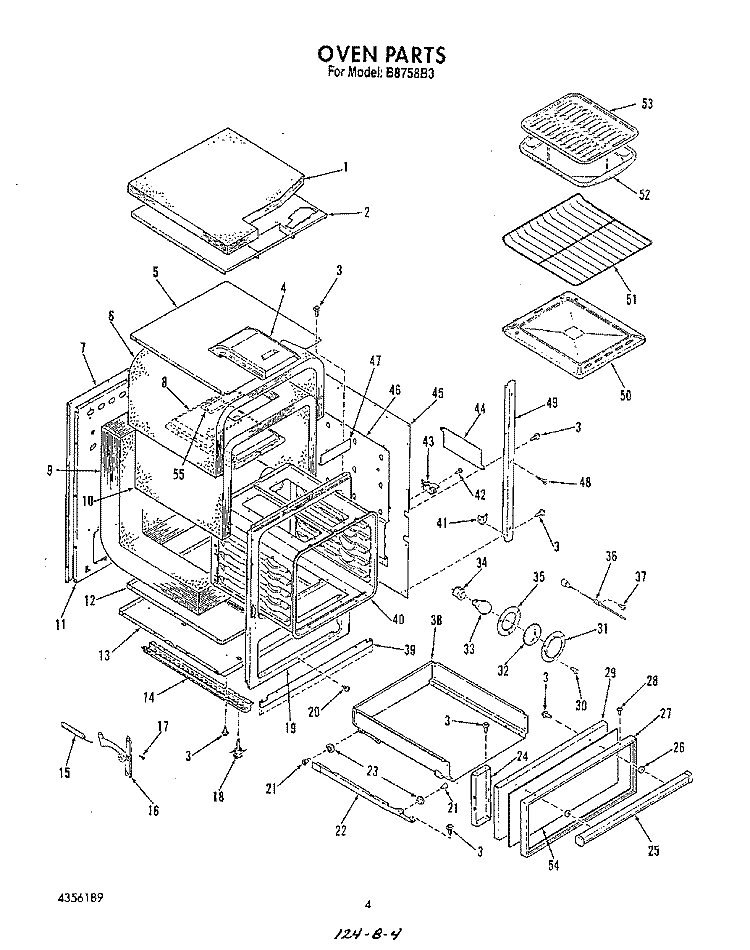 OVEN Diagram and Parts List for B8758B3  Roper Range
