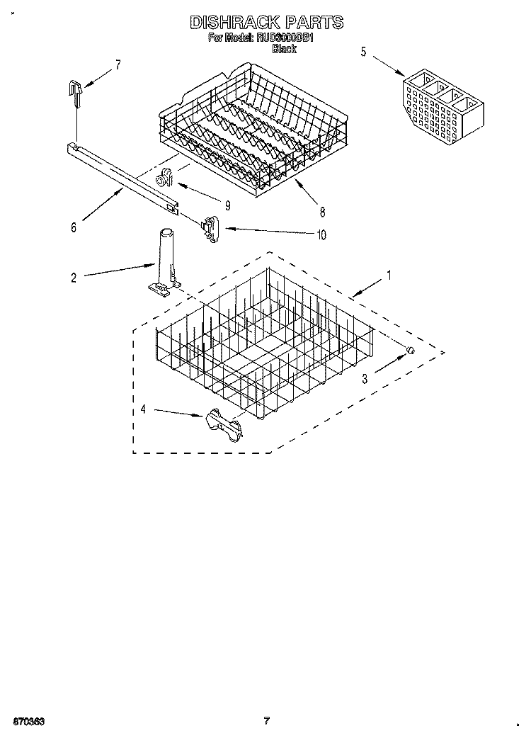 DISHRACK Diagram and Parts List for RUD3000DB1  Roper Dishwasher