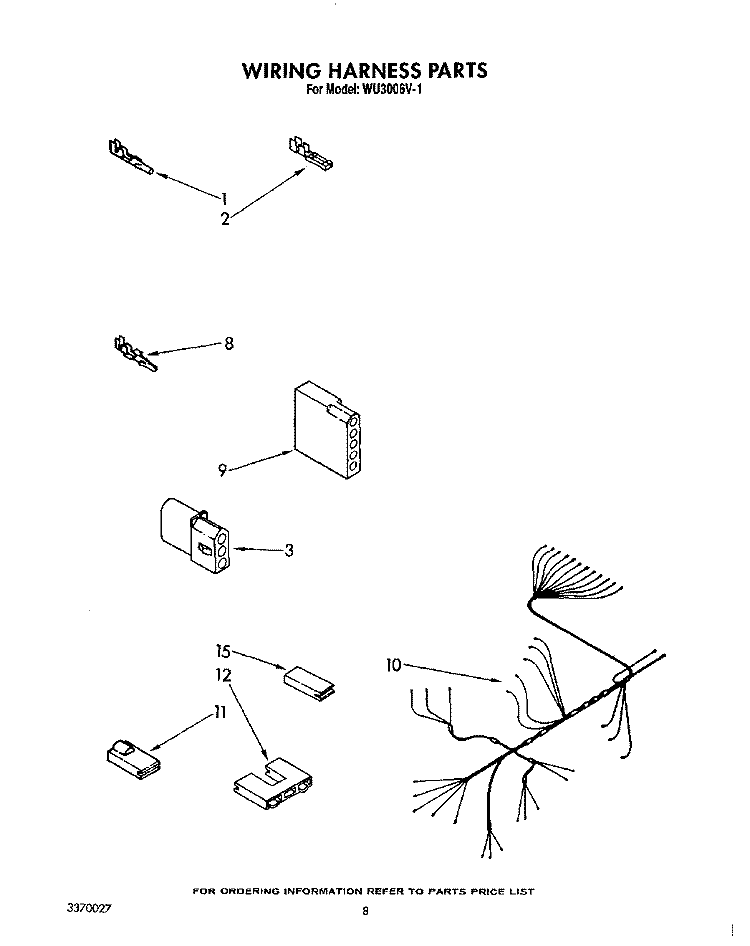 WIRING HARNESS Diagram and Parts List for WU3006V1  Roper Dishwasher