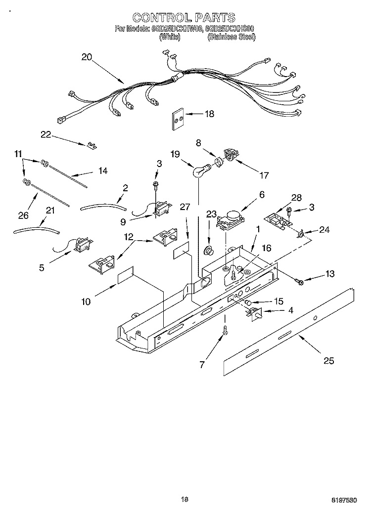 CONTROL Diagram and Parts List for 6GD25DCXHS00  Whirlpool Refrigerator