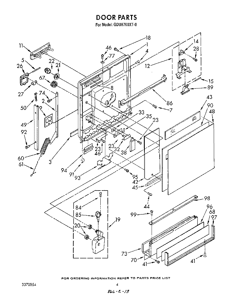 DOOR Diagram and Parts List for GDU8700XT0  Whirlpool Dishwasher