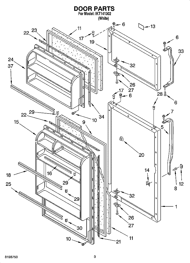 DOOR PARTS Diagram and Parts List for IKT141302  Inglis Refrigerator