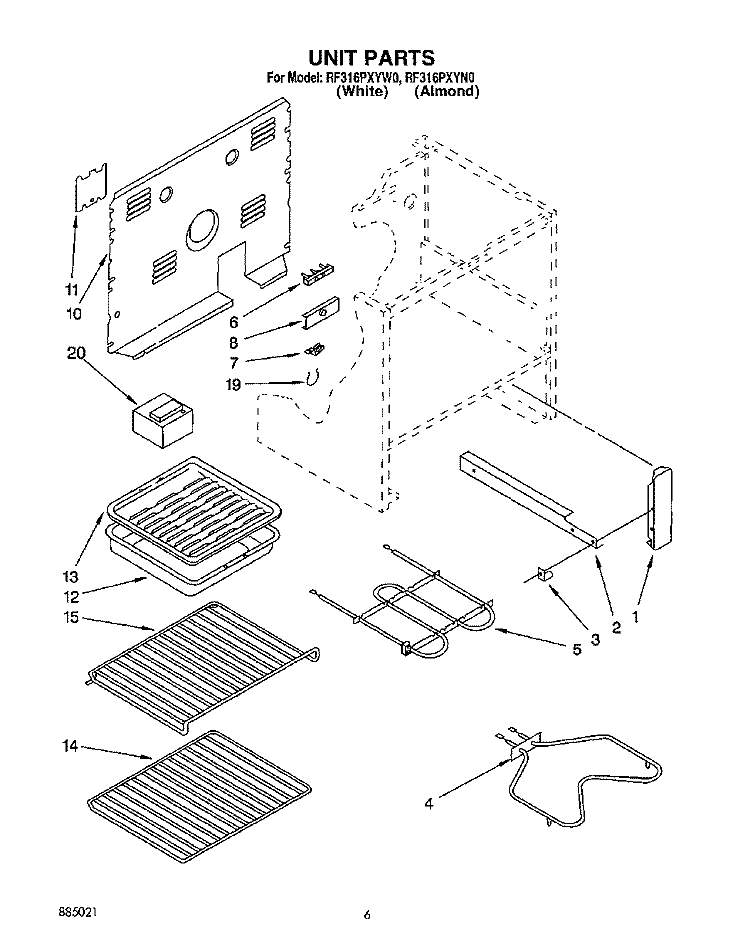 UNIT, OPTIONAL Diagram and Parts List for RF316PXYW0  Whirlpool Range