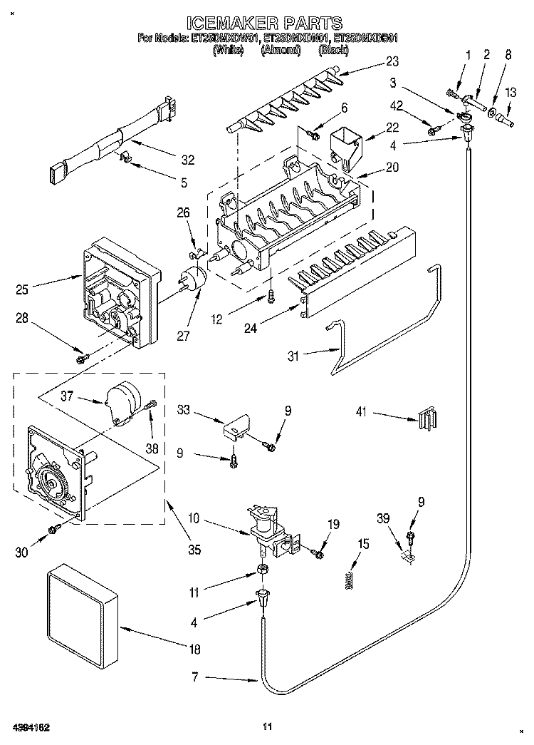 ICEMAKER Diagram and Parts List for ET25DMXDN01  Whirlpool Refrigerator