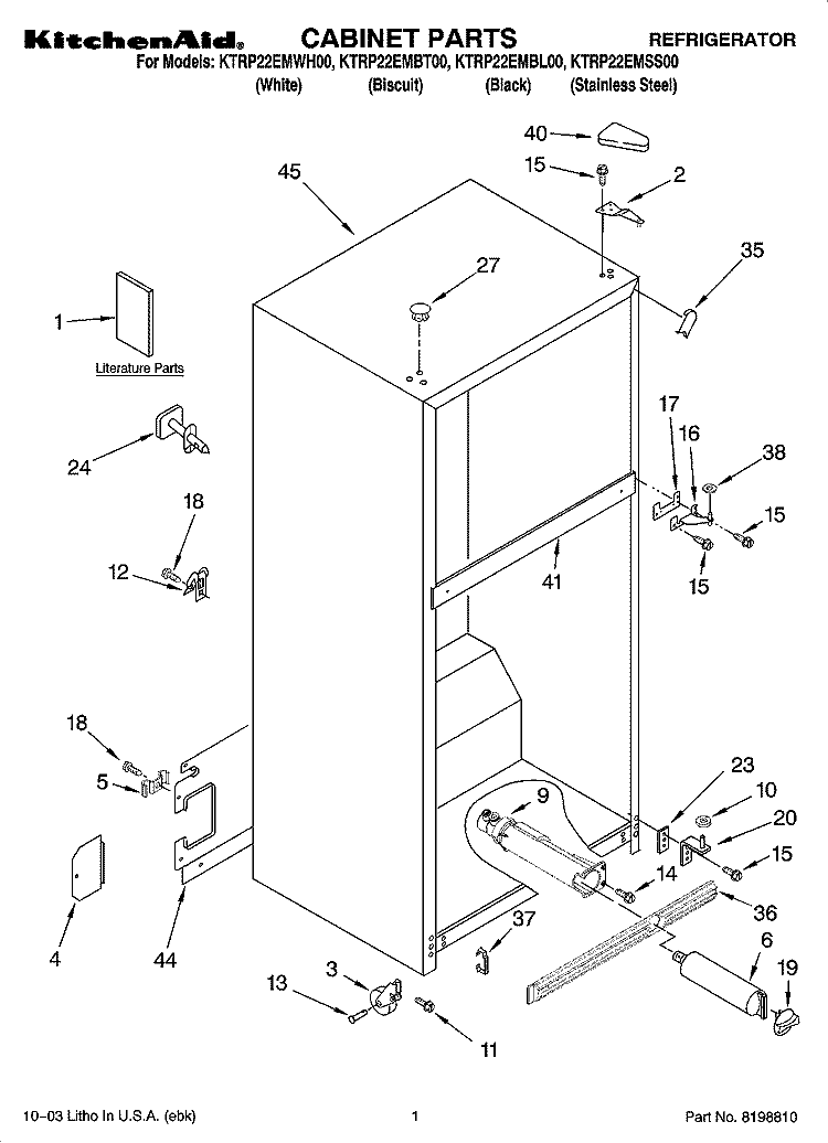 CABINET PARTS Diagram and Parts List for KTRP22EMSS00  KitchenAid Refrigerator
