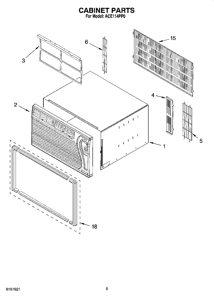 CABINET PARTS Diagram and Parts List for ACE114PP0  Whirlpool Air Conditioner